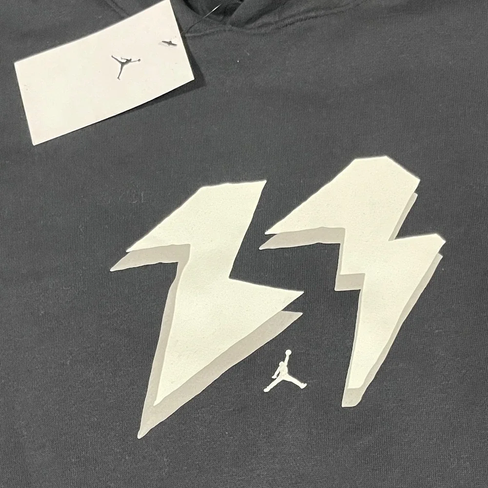 Nike Jordan Lightning Bolt Hoodie‎ Men Medium Black FB7021-010 23 Spellout NEW